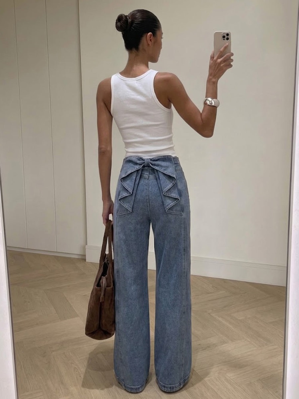 Commense Bow Back High-Waist Wide-Leg Jeans